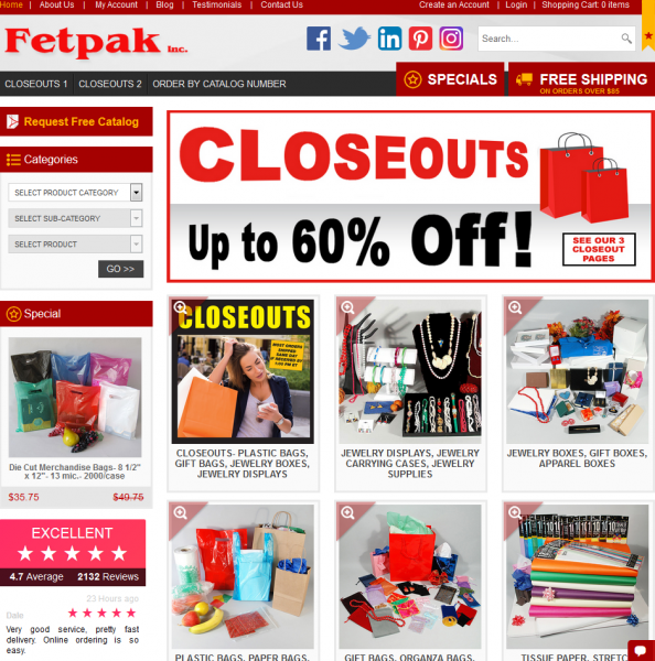 Fetpak's Packaging Supply Website